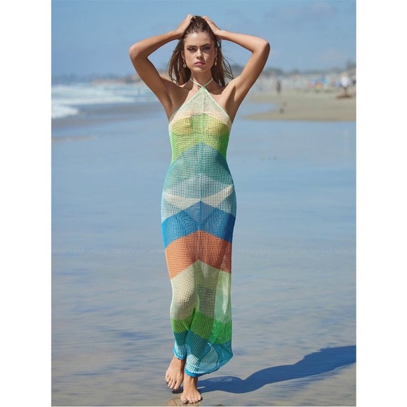 🌈 NWOT PQ SWIM Daria coverup Colorful Crochet Swim Cover-Up size XS/S - Picture 3 of 11